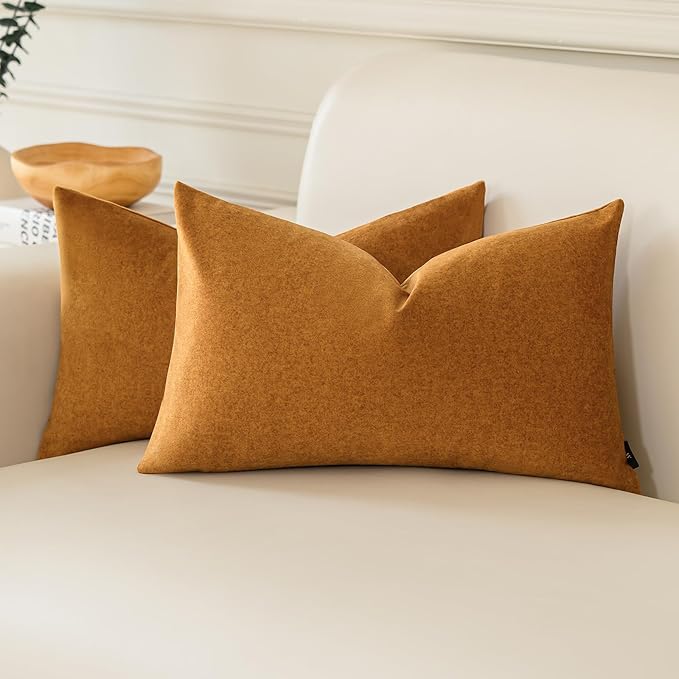 a moment Pack of 2 Stain-Resistant Throw Pillow Covers Pet-Friendly Pillowcases Cushion Covers for Sofa Couch Bed Waterproof 12x20 Inch Gold Brown