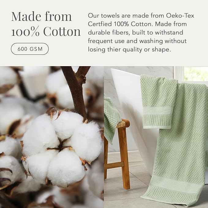 NY Loft 100% Cotton Hand Towel 6 Pack Hand Towel Set | Super Soft & Absorbent Quick-Dry Hand Towels 16" x 28" |Textured and Durable Cotton | Trinity Collection (6 Pack Hand Towel, Sage)