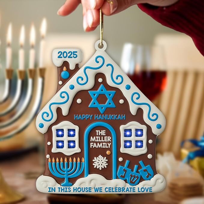 House Warming Gifts New Home Ornament 2025 - Hanukkah Ornaments, Hanukkah Gingerbread House Jewish Ornaments, Custom Family Christmas Ornament for Tree