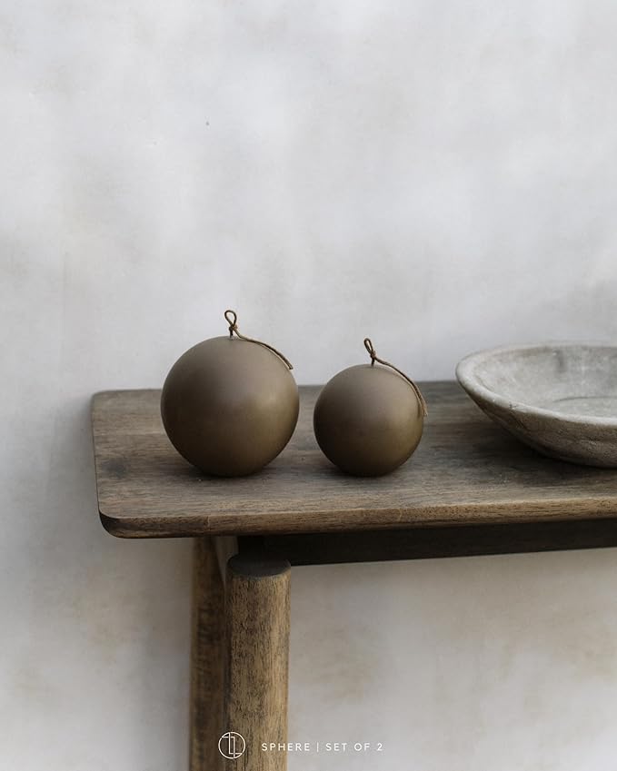 LAWA Sphere Set of 2 Candle - Beautiful Handmade Pillar Scented Soy Wax Elegant Aesthetic Candle Housewarming Gift Home Room Shelf Decor Idea (Kobicha, Set of 2)