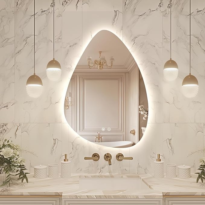 Niccy Irregular LED Bathroom Mirror, 20"x28" Asymmetrical Backlit Vanity Wall Mirrors, Frameless Lighted Mirrors for Bedroom, Living Room, Modern Smart-Mirror with Anti-Fog, Dimmable, Memory Function