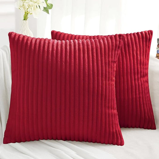 Simmore Decorative Throw Pillow Covers 24x24 Set of 2, Soft Natural Plush Flannel Double-Sided Fluffy Couch Pillow Covers for Sofa Living Room, Red