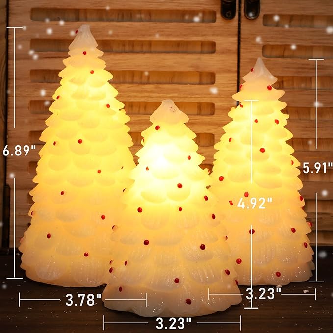 White Christmas Trees Figurine with Light Battery Operated with Remote Lighted Christmas Tree Tabletop Decor Real Wax White Small Xmas Tree with Red Berry Christmas Decoration for Home Party Gifts