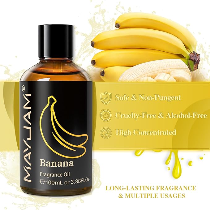 MAYJAM 100ML/3.38FL.OZ Banana Fragrance Oils with Glass Dropper, Essential Oils for Diffusers for Home, Long Lasting Scented Oils for Diffusers Soap Candle Making