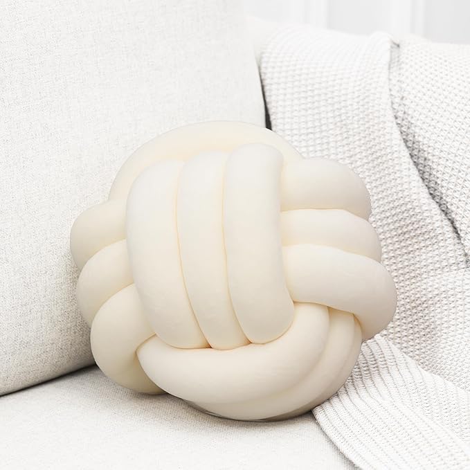 Petrella Knot Pillows Ball Round Throw Pillows Home Decor Cushion Decorative Aesthetic Throw Pillows,White 8inch