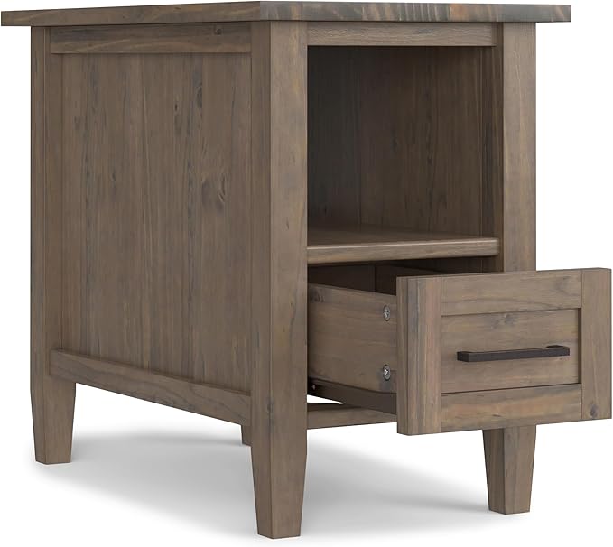 SIMPLIHOME Ela Solid Wood 14 inch Wide Rectangle Transitional Narrow End Table in Smoky Brown for The Living Room and Bedroom