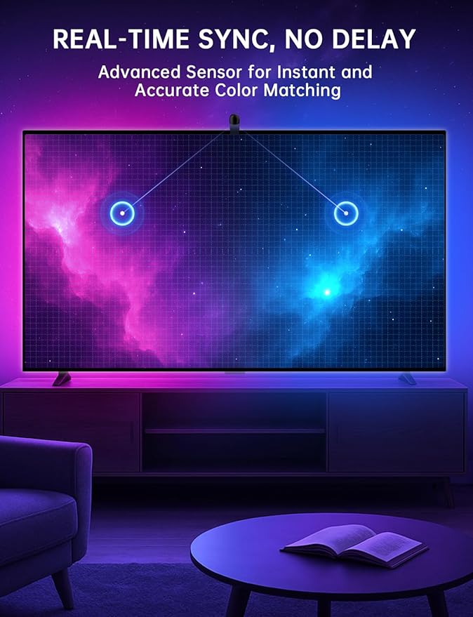 TV LED Backlight Sync to Screen – 11.5ft LED Lights for 32-50 Inch TVs & PC Monitors, Smart App Control TV Lights That Change with TV, USB-C Powered RGB Strip Lighting