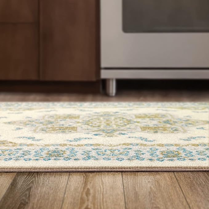 Antep Rugs Alfombras Oriental Traditional 2x4 Non-Skid (Non-Slip) Low Profile Pile Rubber Backing Kitchen Area Rugs (Blue Beige, 2'3" x 4')