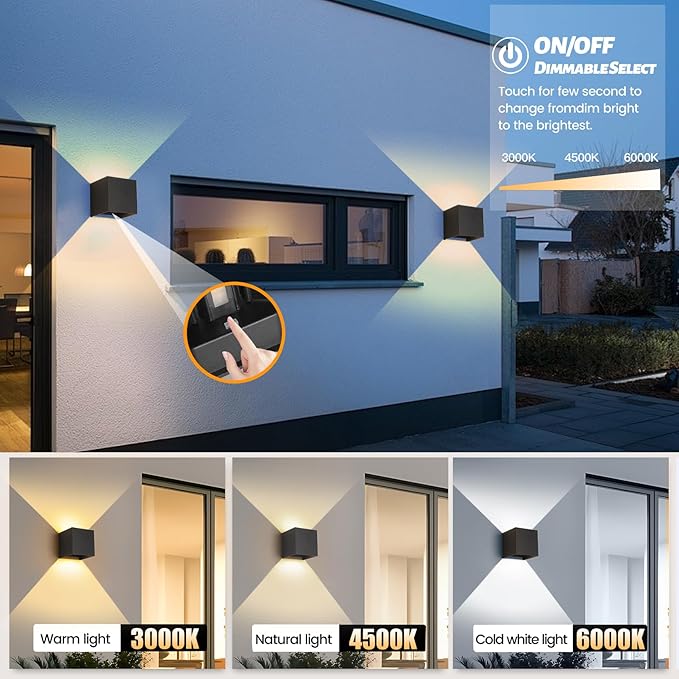 20W Outdoor Wall Light Fixtures,Aluminium Up and Down Lights Outdoor Porch Lights,3-Color-Temperature Adjustable and Adjustable Beam,4.72-Inch Black LED Indoor Wall Sconces for Any Setting Use(1 Pack)