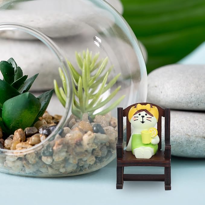 Cute Mini Cat Figurine with Rocking Chair - Resin Collectible Desk Decor, 1.5" Tiny Cat Statue for Home & Office - Gift for Cat Lovers