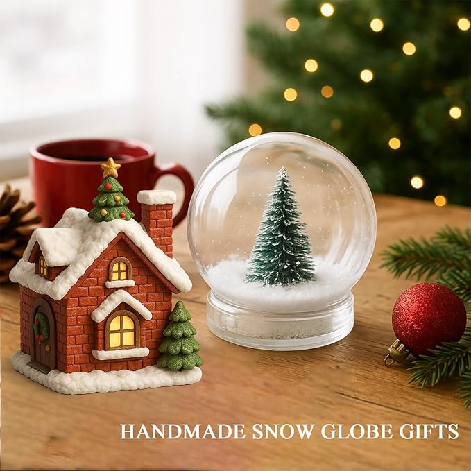 Fake Snow Globe Container DIY Kit- Artificial Snow Confetti 2oz & 5.2in Large Snow Globe Empty Clear Plastic, Christmas Holiday Miniatures Decorating Crafts Supplies for Snow Flakes Winter Wonderland