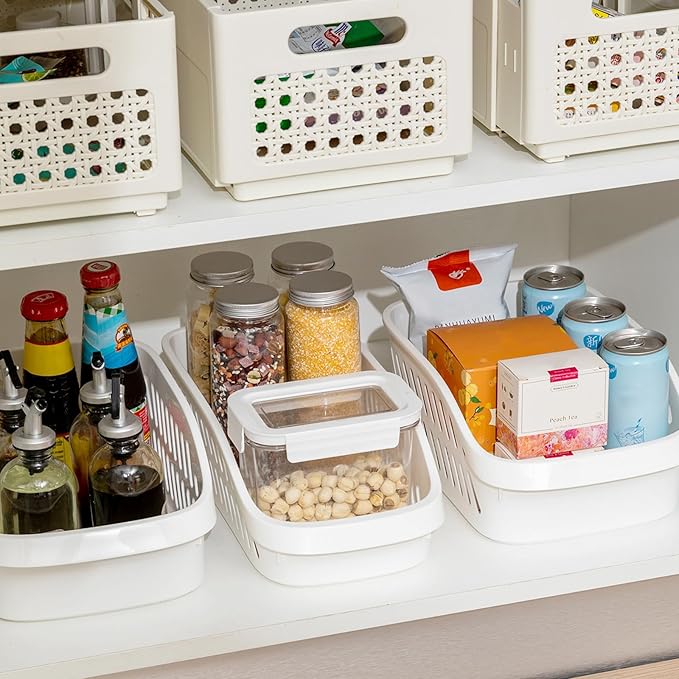 3 Pack Pantry Organizers and Storage with Wheels Pull Out Kitchen Cabinet Organizers and Storage Multi-purpose Rolling Organizer Bin for Food, Snack, Cleaning Supplies