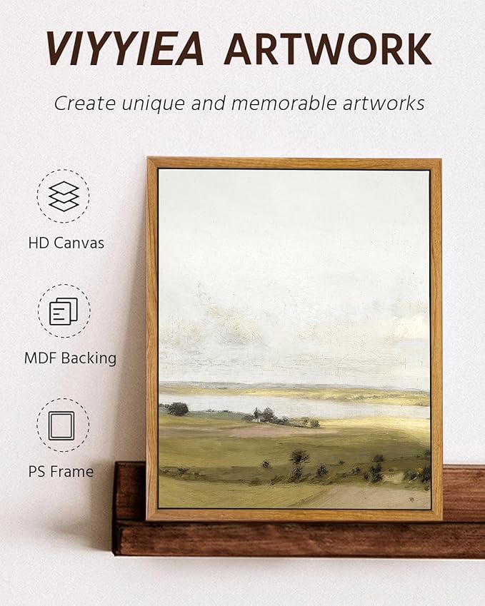 VIYYIEA Framed Canvas Wall Art Home Decor, Farmhouse Decor Rolling Valleys under Clear Skies Rustic Wall Painting, Vintage Art for Bedroom Office Living Room Decor, 9"x11"