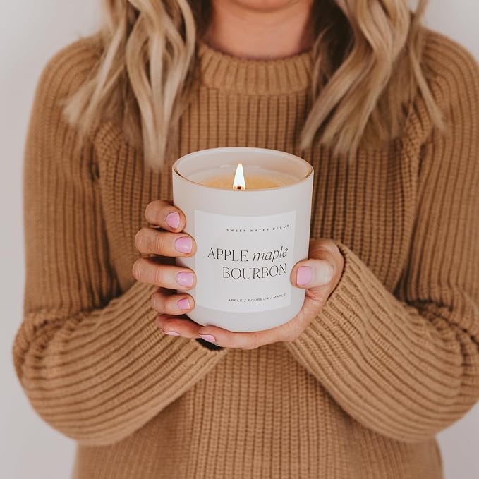 Sweet Water Decor Autumn Candle - Candles for Home Scented - Apple Maple & Bourbon Candle - Long Lasting 70 Hours Burn Time Candle Soy Wax - Decorative Candles Scented for Fall - Designed in USA 15oz