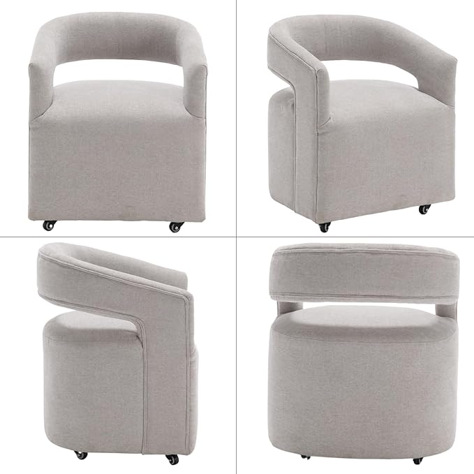 Modern Dining Chair, Upholstered Dining Room Chair with Casters Chenille Fabric Accent Chair for Dining Room Living Room, 1PC, Light Grey