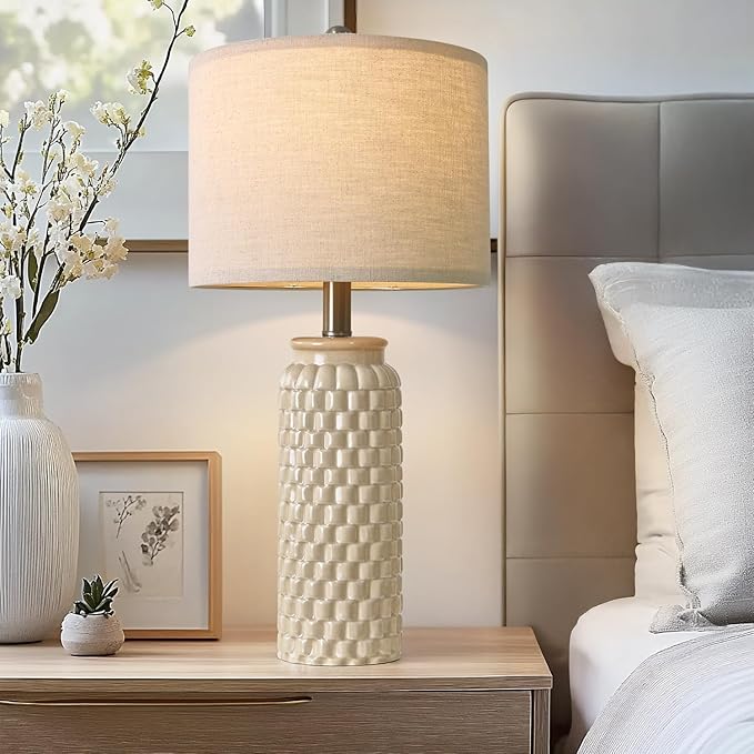 24" Modern Ceramic Bedside Lamp Set of 2 for Bedroom Decor Farmhouse Table Lamp for Living Room Office Dorm
