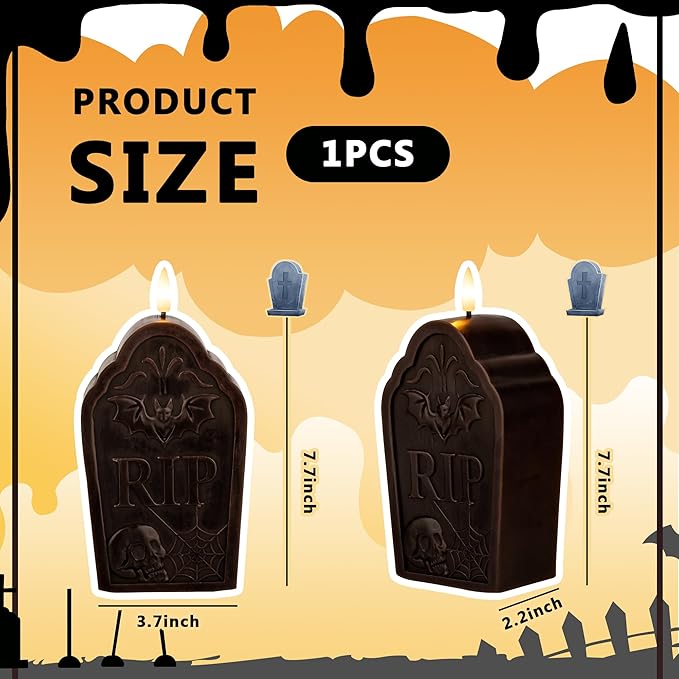 Halloween Flameless Candles with Remote, Real Wax Tombstone LED Candles, Flickering Battery Operated Fake Candle, Halloween Decorations for Table,Fireplace, Home, Party, Festival Decor