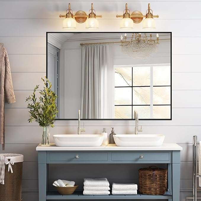 Wall Mirror 30x36, Rectangle Bathroom Mirror 30 x 36 inch, Black Metal Wall Mirror, Large Vanity Mirror 30 by36, Modern Wall Mounted Mirrors for Hallway, Living Room, Bedroom
