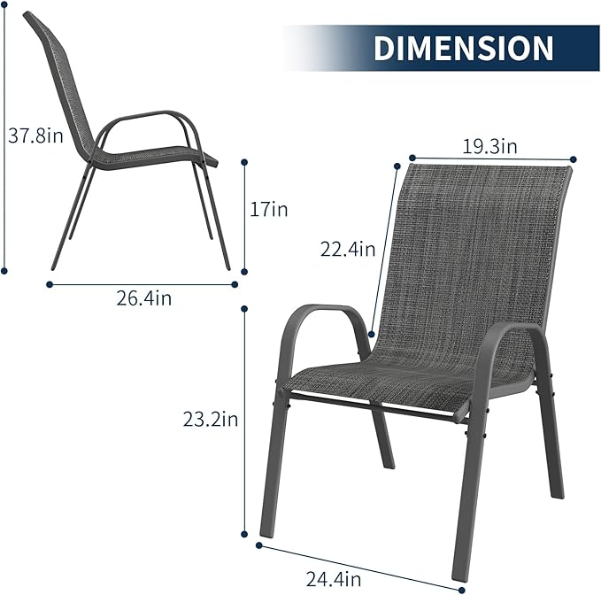 Amopatio Patio Chairs Set of 2, Breathable Garden Outdoor Furniture for Backyard Deck,Outdoor Stackable Dining Chairs for All Weather, Dark Grey