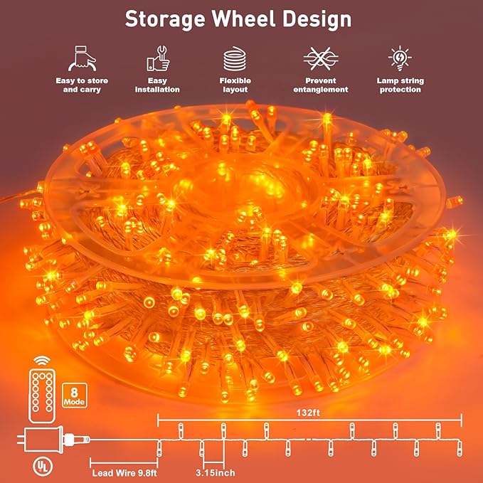 JMEXSUSS 400 LED Orange Lights for Halloween Decor, 132ft Orange String Lights Plug in with Remote, Halloween Light for Fall Room Garden Patio Party Haunted House Indoor Outdoor Decorations