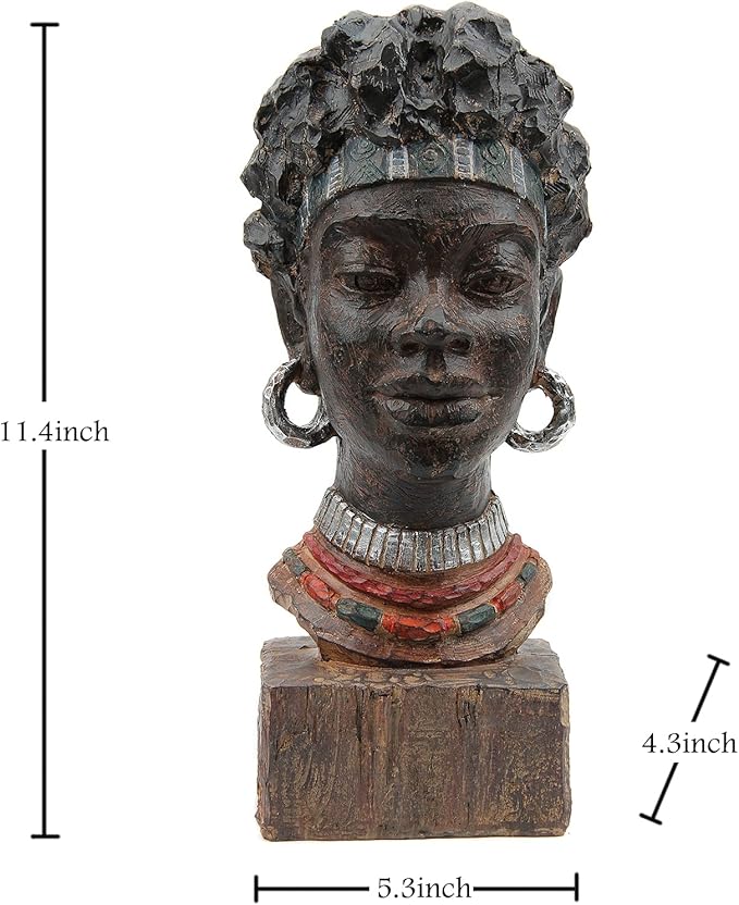 Leekung African Statues and Sculptures for Home Decor,African Figurines Head Statue Decorations for Home,African Art Sculptures Woman Statue Decor for Living Room Antique Woodstone Color