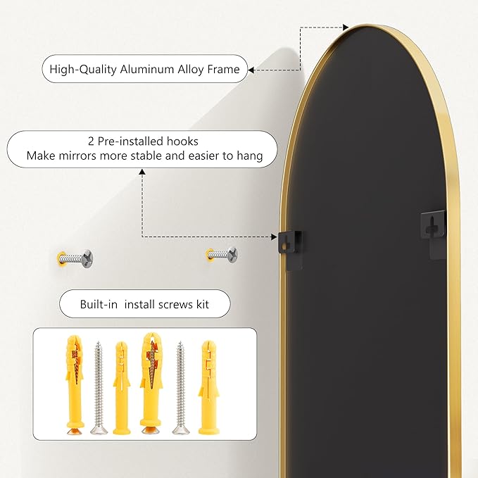 Arched Wall Mirror for Bathroom,Mirrors for Wall,24''x36'',Vanity Mirror for Bedroom Dresser, Entryway, Living Room, Metal Frame (36''x24'',Gold)