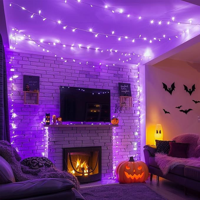 JMEXSUSS 400 LED Purple Lights Halloween Decor, 132 ft Halloween String Lights Plug in with Remote, 8 Modes Purple Christmas Lights Indoor Outdoor for Garden Patio Party Haunted House Ghost Decoration
