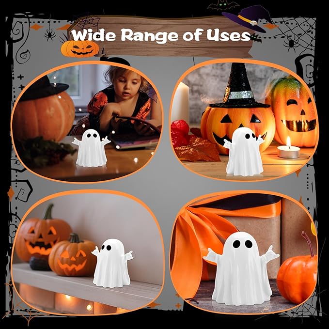 Halloween Funny Ghost Figurine with Rock Hand,Cute Halloween Ghost Decor Scary Resin Statues,Shelf & Centerpiece Displays,Cute Ghost with Funny Desk Figurine and Spooky Gifts