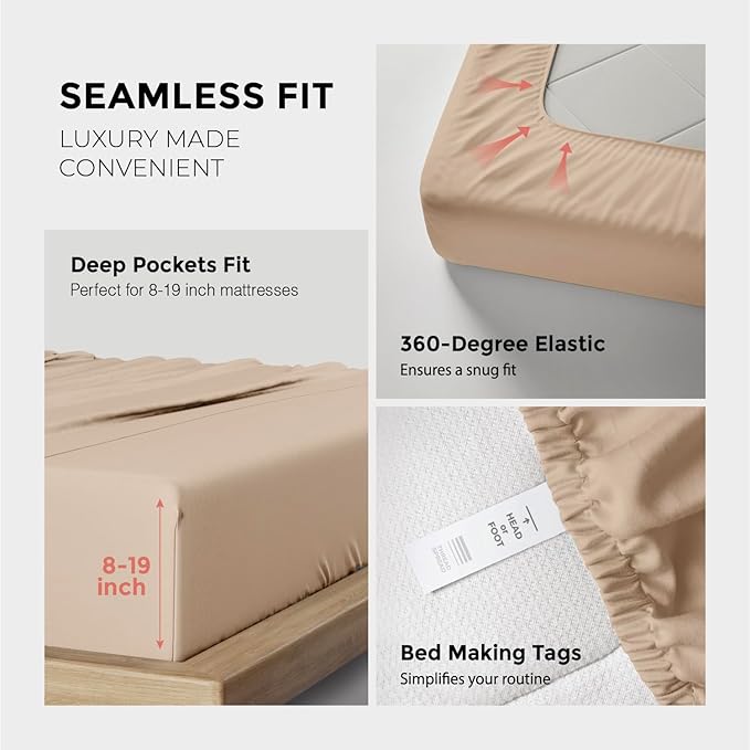 THREAD SPREAD 100% Egyptian Cotton Sheets California King Size - 1200 Thread Count 4 PC Cal King Sheet Egyptian Cotton, Cooling Sateen Sheet, High TC Sheets California King, Fits Upto 19" - Taupe