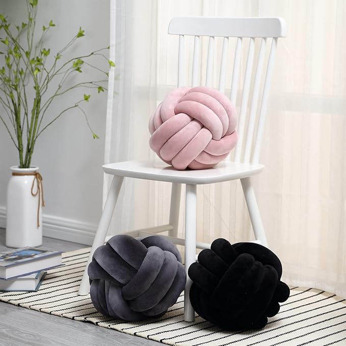 Petrella Knot Pillow Throw Pillows Ball Round Cute Throw Pillows Home Decor Cushion Decorative Aesthetic Spandex,Dark Gray 13inch