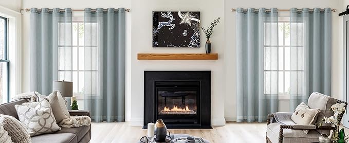 Spa Linen Sheer Curtain Panel Pairs with Grommets/Eyelets Rustic Window Drape Treament Decoration for Living Room Bedroom Farmhouse, 54x63 Inch, 2 Panels