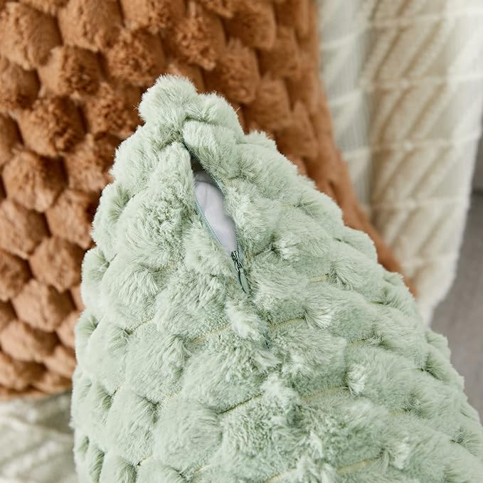 Yaertun Pack of 2 Super Soft Cozy Lumbar Decorative Throw Pillow Covers Fuzzy Plush Faux Fur Luxury Cushion Cover Pillowcase for Sofa Couch Bed Livingroom 12x20 Inch Sage Green