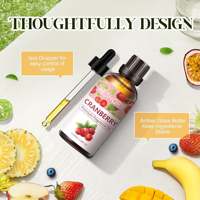 Cranberry Fragrance Oil 3.38FL.OZ - Aromatherapy Essential Oils for Diffusers for Home, Cranberry Scented Oils for Massage, Soap Candle Making Scents - 100ML