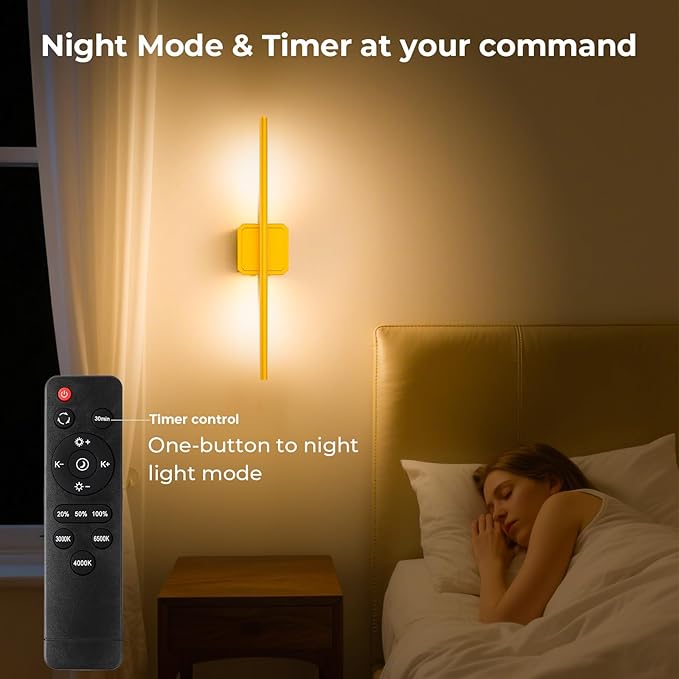 1 Pack Battery Operated Wall Sconce Detachable 360°Rotate, Wireless Wall Lamp 3000-6500K Dimmable, 10000mAh Rechargeable Wall Light for Bedroom, Living Room,28" Gold