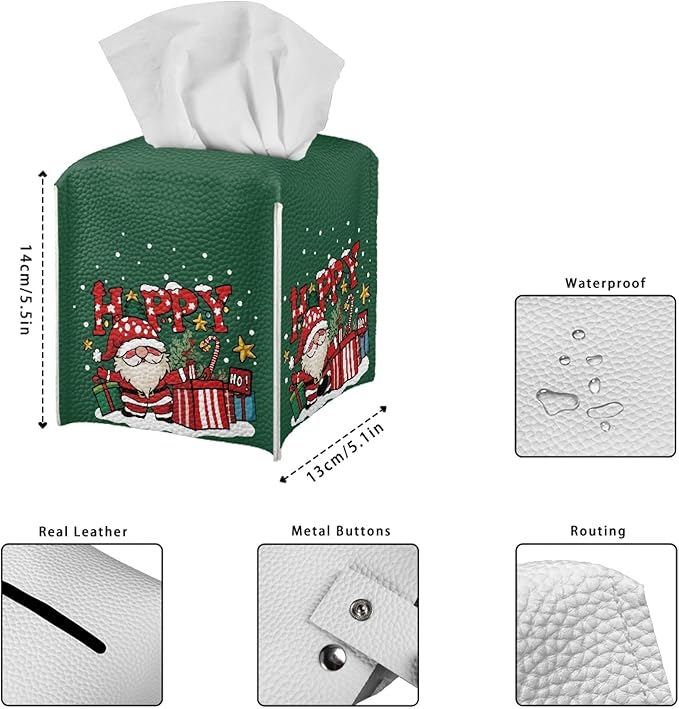 Santa Claus Gifts Square Tissue Box Cover Christmas Cube Tissue Holder Square Tissue Holder Decorative Organizer for Bathroom,Tabletop Car Tissue Cover