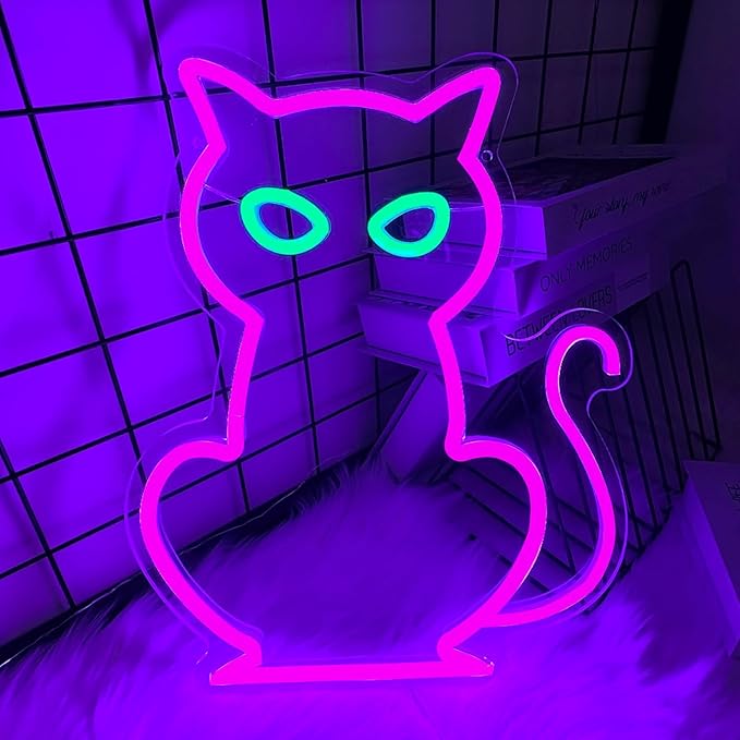 Cat Neon Signs for Wall Decor, Purple Cat LED Neon Sign USB Powered, Halloween Cat LED Light Table Decoration for Bar, Christmas, Wedding, Birthday Party