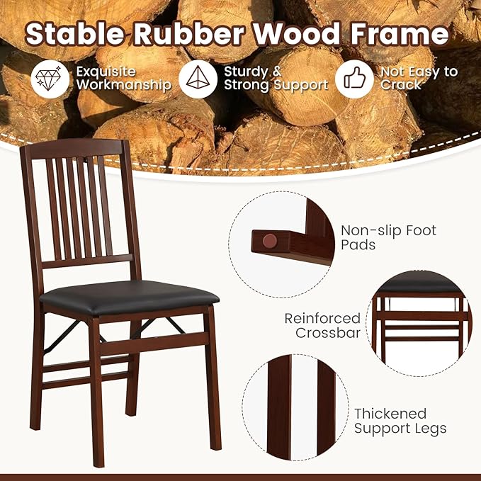 GOFLAME Folding Dining Chairs Set of 4, Foldable Chairs with Padded Seat and Rubber Wood Legs, 4 Pack Armless Kitchen Side Chairs for Living Room, Dining Room, Restaurant