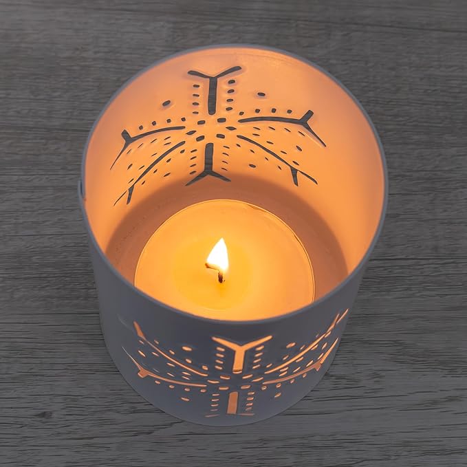 AuldHome Design Snowflake Candle Lanterns for Pillar Candles (Set of 3); Christmas Holiday Decor Centerpiece Candle Holders
