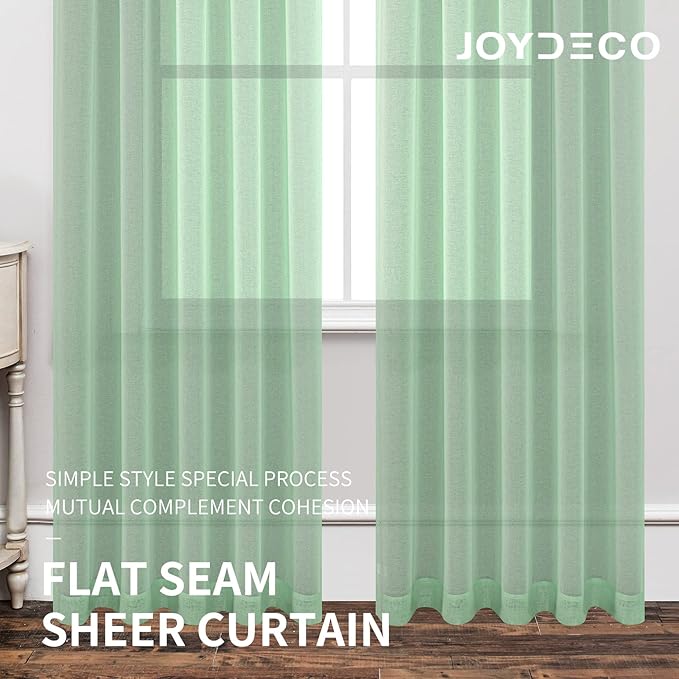 Joydeco Green Sheer Curtains 72 Inch Length 2 Panels Set, Rod Pocket Long Sheer Curtains for Window Bedroom Living Room, Lightweight Semi Drape Panels for Yard Patio (54x72 inch, Mint Green)