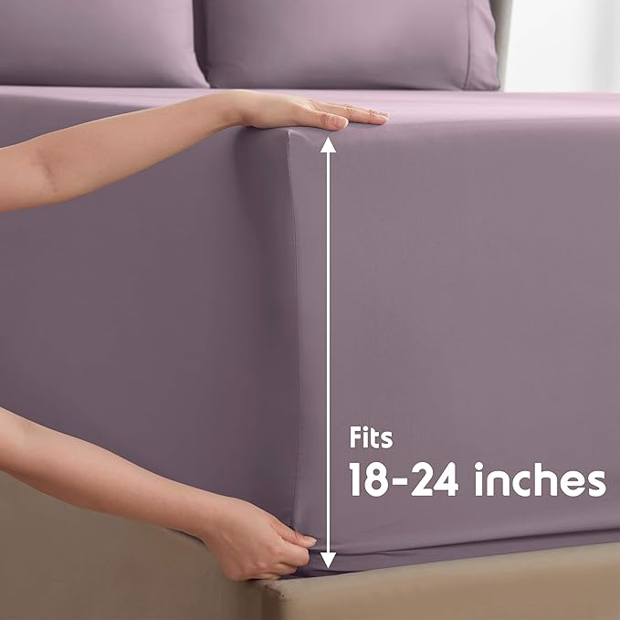 Nestl Extra Deep Split King Sheet Set - 7 Piece Breathable & Cooling Sheets - Hotel Luxury Bedding Set w/18-24 Inch Deep Pockets - Easy & Secure Fit - Super Soft, Wrinkle Free & Comfy - Dusty Purple