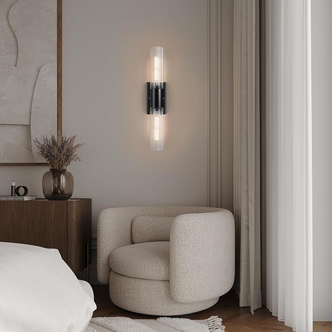 Wall Sconces Set of Two - Black Bathroom Sconces Wall Lighting with Threaded Glass Wall Lighting Fixtures Mounted Lamps for Bedroom, Bathroom, Living Room, Hallway (Black Water Pattern)