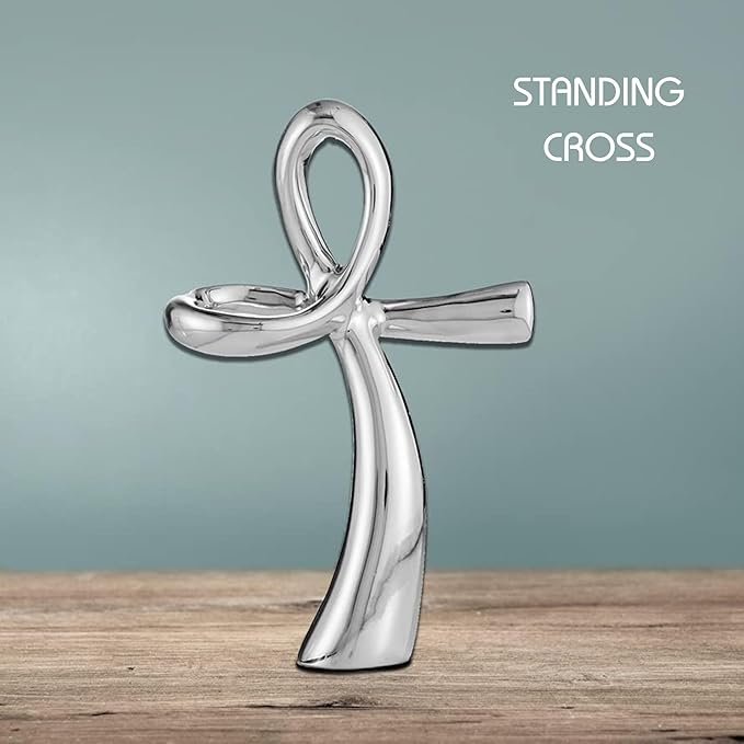 Nambé Sculptural Standing Cross – Religious Holiday Decoration, Spiritual Accent for Mantels, Tables, or Shelves, Collectible Nambé Alloy Design for Elegant Christmas Home Decor