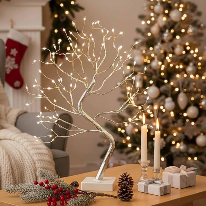 EAMBRITE Fairy Light Spirit Tree, 108 Led Lighted Birch Tree, 8 Modes Lighted Trees for Decoration Inside, USB & Battery Christmas Tree for Home Bedroom Desktop Indoor Xmas Decorations (Sliver)