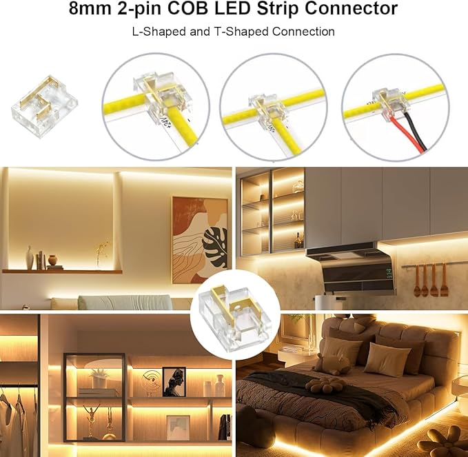 COB LED Strip Light Warm White, 33ft Dimmable 3000K Super Bright White Led Lights Strip with RF Remote and UL Power Supply, 24V Flexible LED Tape Light for Bedroom, Kitchen, DIY Lighting