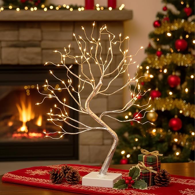 EAMBRITE Fairy Light Spirit Tree, 108 Led Lighted Birch Tree, 8 Modes Lighted Trees for Decoration Inside, USB & Battery Christmas Tree for Home Bedroom Desktop Indoor Xmas Decorations (Sliver)