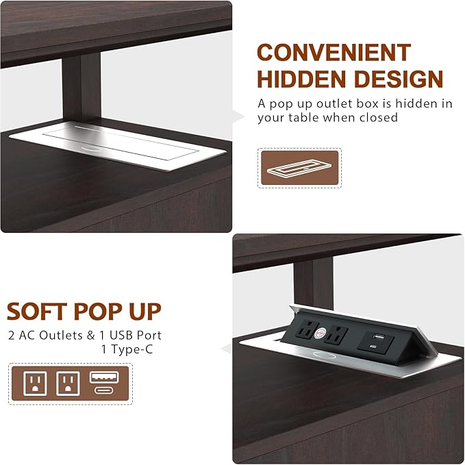 HIFYOBRO Narrow End Table with Flip Top Charging Station Set of 2, Side Table with 2 Drawers, Type-C & USB Port & Power outlets, Wooden Storage Cabinet for Living Room and Bedroom (Espresso)