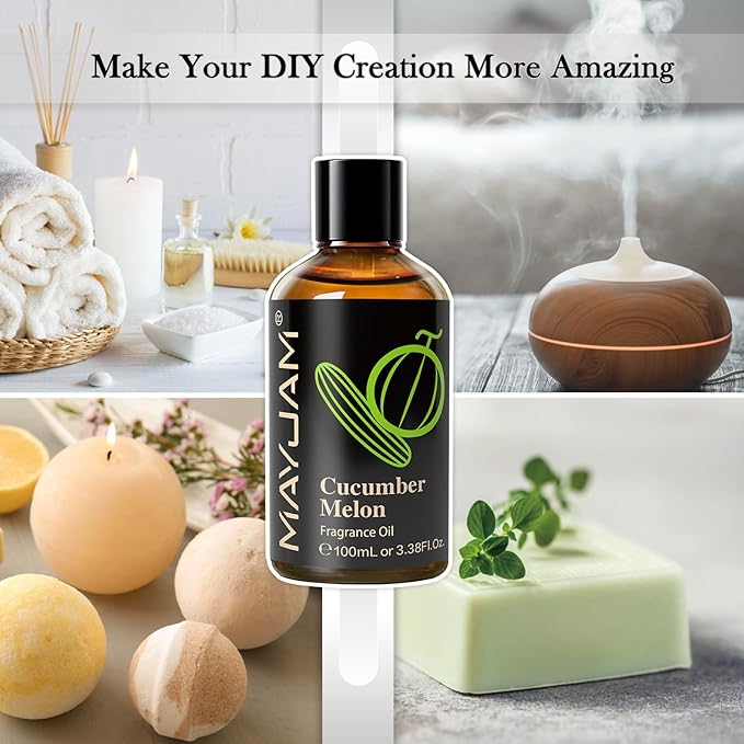 MAYJAM 100ML/3.38FL.OZ Cucumber Melon Fragrance Oils with Glass Dropper, Essential Oils for Diffusers for Home, Long Lasting Scented Oils for Diffusers Soap Candle Making