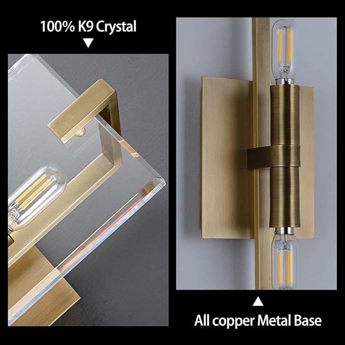 Crystal Vanity Wall Sconces Lights for Bathroom 13.5in Gold Sconces Wall Lighting,Modern Brass Vanity Lights Fixture,Luxury Indoor Wall Sconce for Bedroom,Hallway,Staircase,Living Room,Dining Room