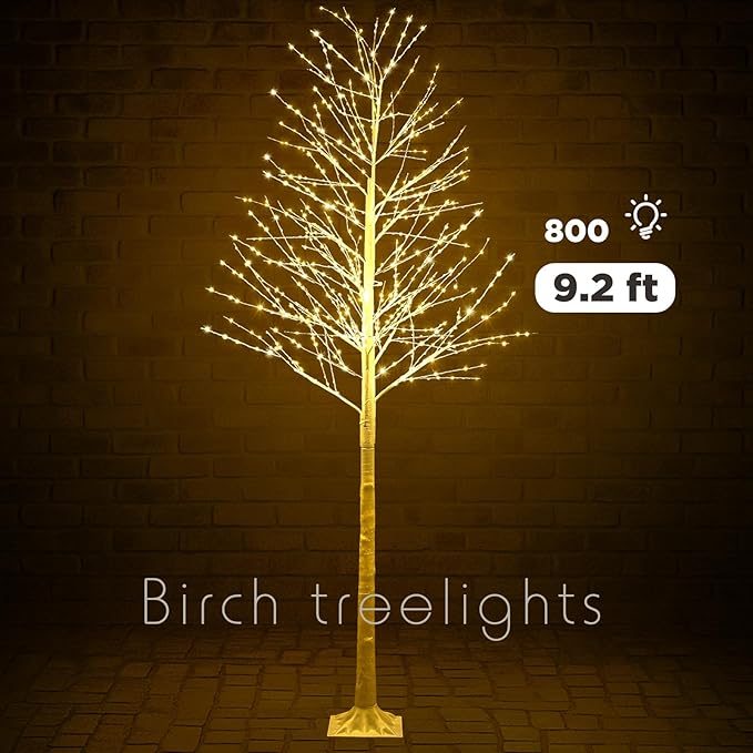 Baquler 1 Pack Lighted Birch Tree - Artificial LED Warm-White Light Birch Tree Decoration for Christmas Holiday Party Wedding Festival Decor, Indoor & Outdoor (9.2 ft)
