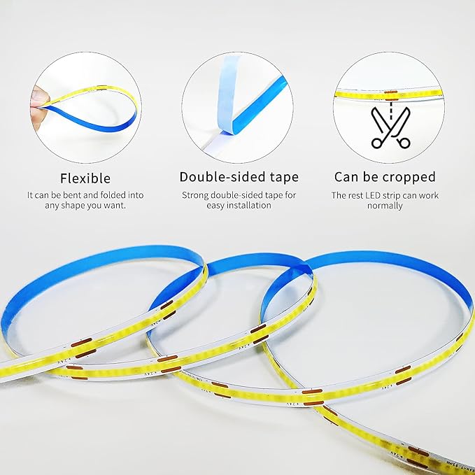 100ft COB LED Strip Lights DC 24V Dimmable 6000K White Flexible LED Tape Light for Bedroom, with Remote and app Control LED Tape Lights,for DIY Home Decoration
